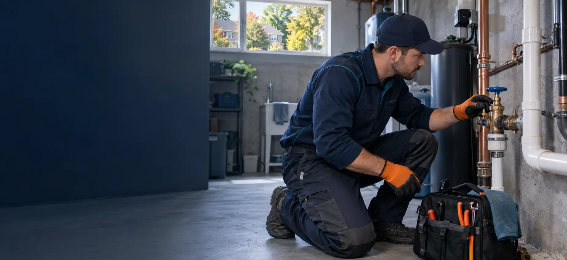 Plombier inspectant une entrée d’eau dans une maison de la Rive-Nord
